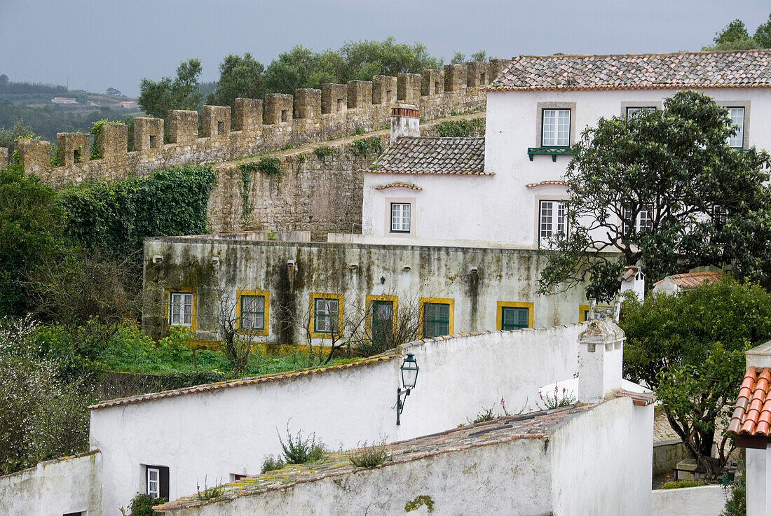 Town of Obidos with fortification walls, Obidos, Leiria, Estremadura, Portugal