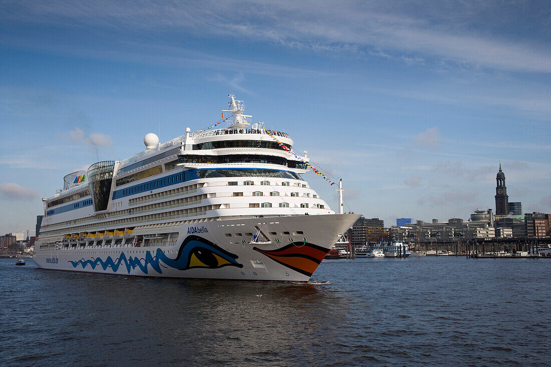 The cruise ship AIDAbella on the river Elbe, Hamburg, Germany