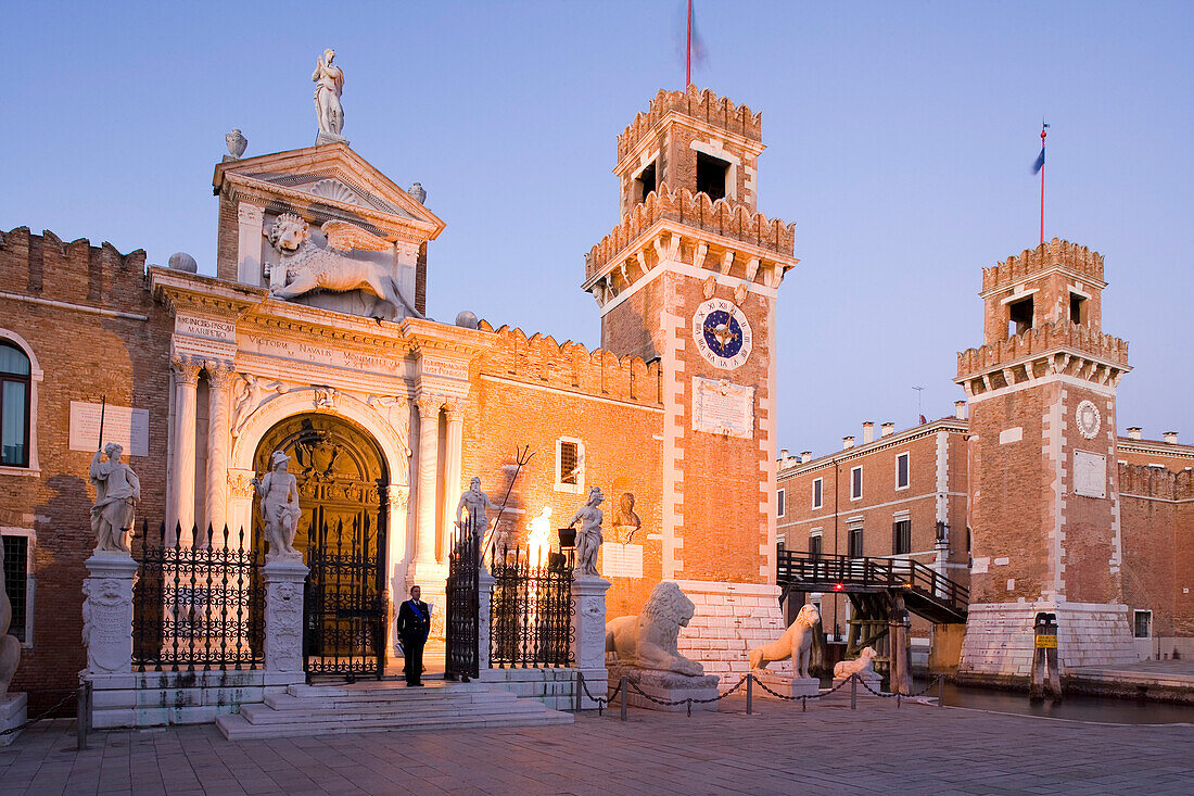 Entrance to the Arsenal, Arsenale di Venezia, former wharf of Venice, in 16th century the largest wharf in the world. Built by Antonio Gambello, Venice, Italy, Europe