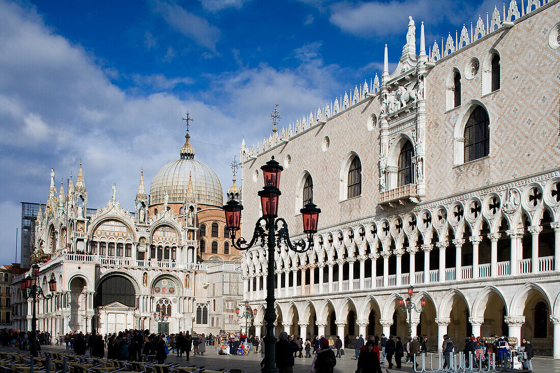 St Mark's Square, Piazza San Marco, with Basilica San Marco and Doges Palace, Palazzo Ducale, Venice, Italy, Europe