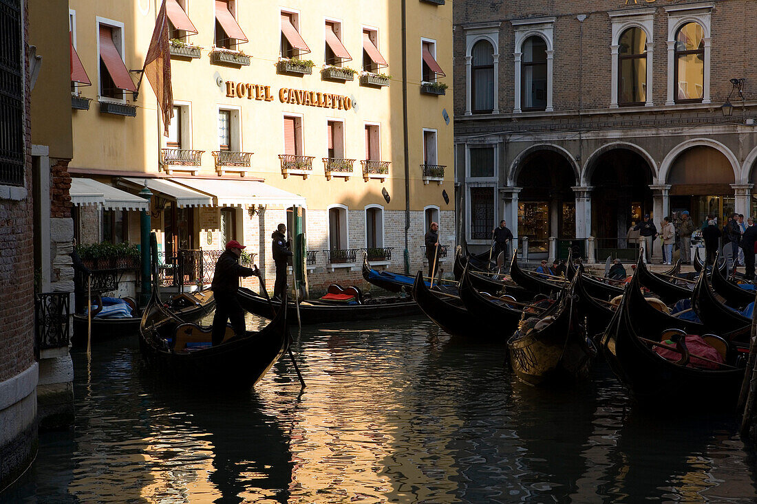 Gondolas at Bacino Orseolo (Servizio Gondole), Venice, Italy, Europe