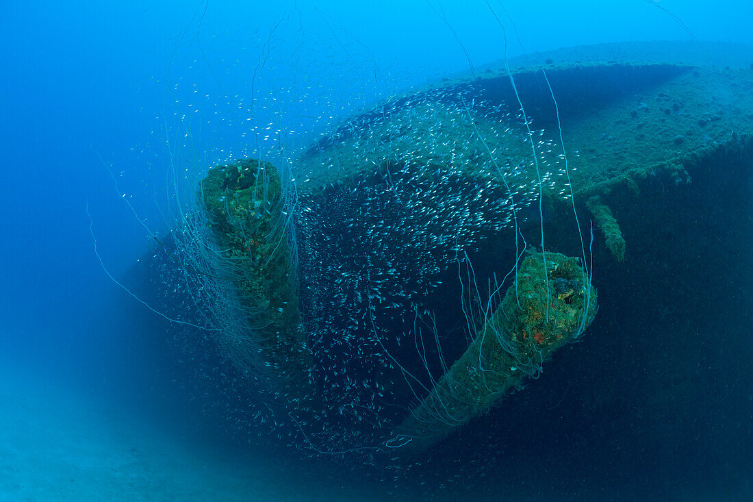 12-Zoll Geschuetz auf Schlachtschiff USS Arkansas, Marschallinseln, Bikini Atoll, Mikronesien, Pazifik