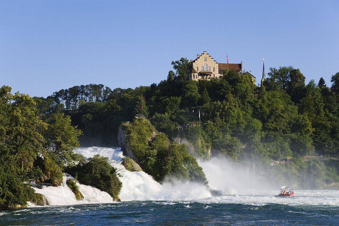Rhine Falls, Europe's largest waterfall, and Laufen castle, Laufen-Uhwiesen, Canton of Zurich, Switzerland