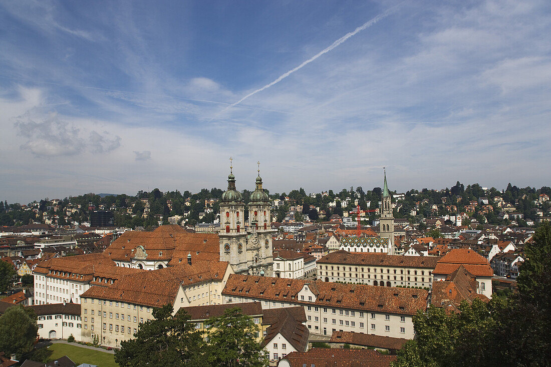 View over St. Gallen with cathedral, Canton of St. Gallen, Switzerland