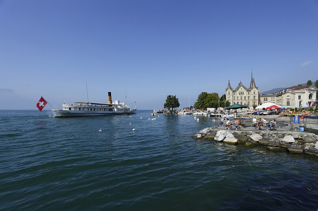 Pleasure boat on lake Geneva, Vevey, Canton of Vaud, Switzerland