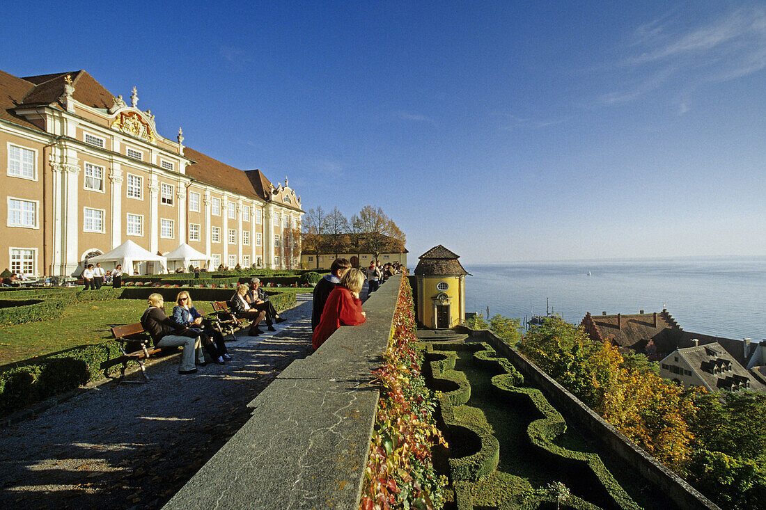 Blick von der Schlossterrasse auf den Bodensee, Meersburg, Baden-Württemberg, Deutschland