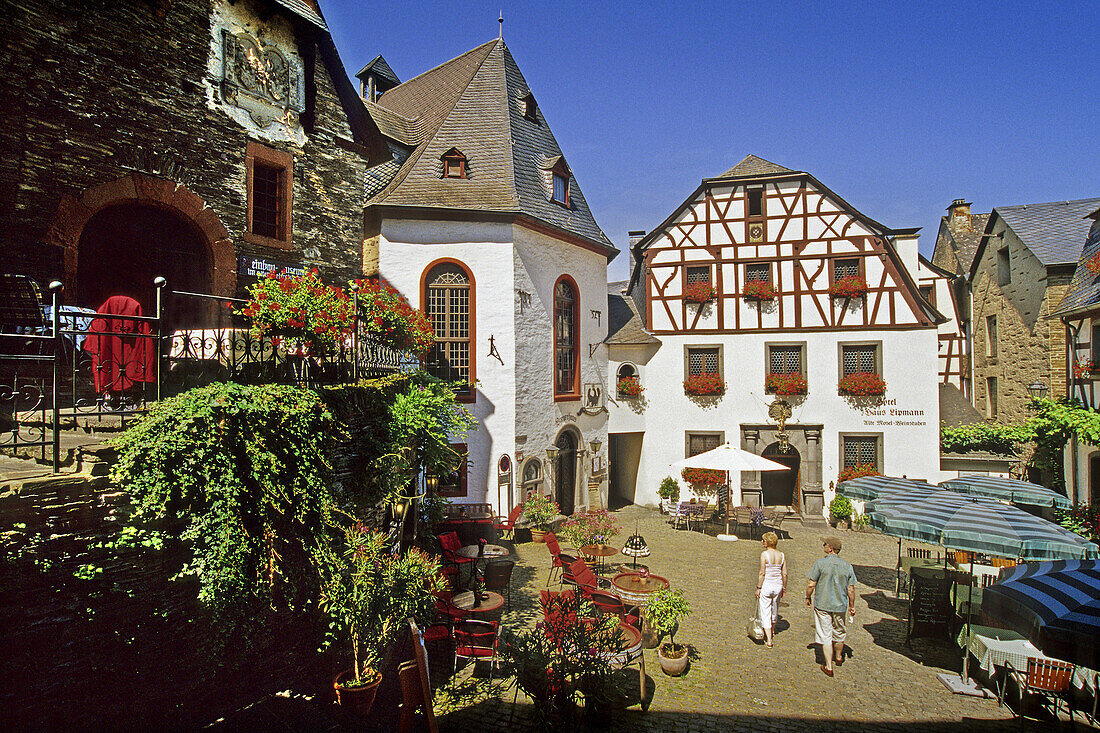 Wine bar at marketplace, Beilstein, Moselle, Rhineland-Palatinate, Germany