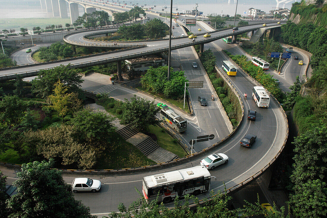 Verkehrsknotenpunkt in Chongqing, China, Asien