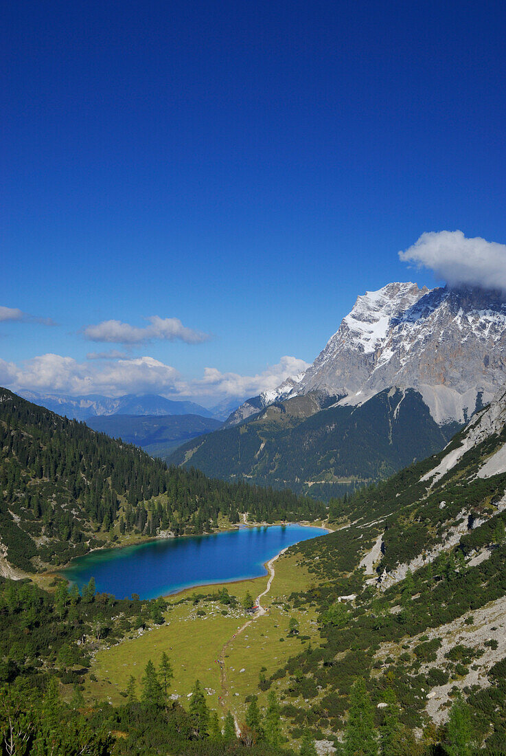 Lake Seebensee with Zugspitze range, Mieminger Gebirge range, Tyrol, Austria