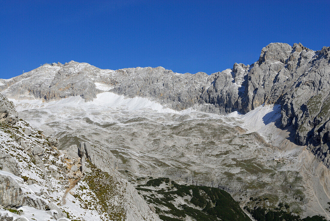 Zugspitze above Zugspitzplatt, Wetterstein range, Upper Bavaria, Bavaria, Germany