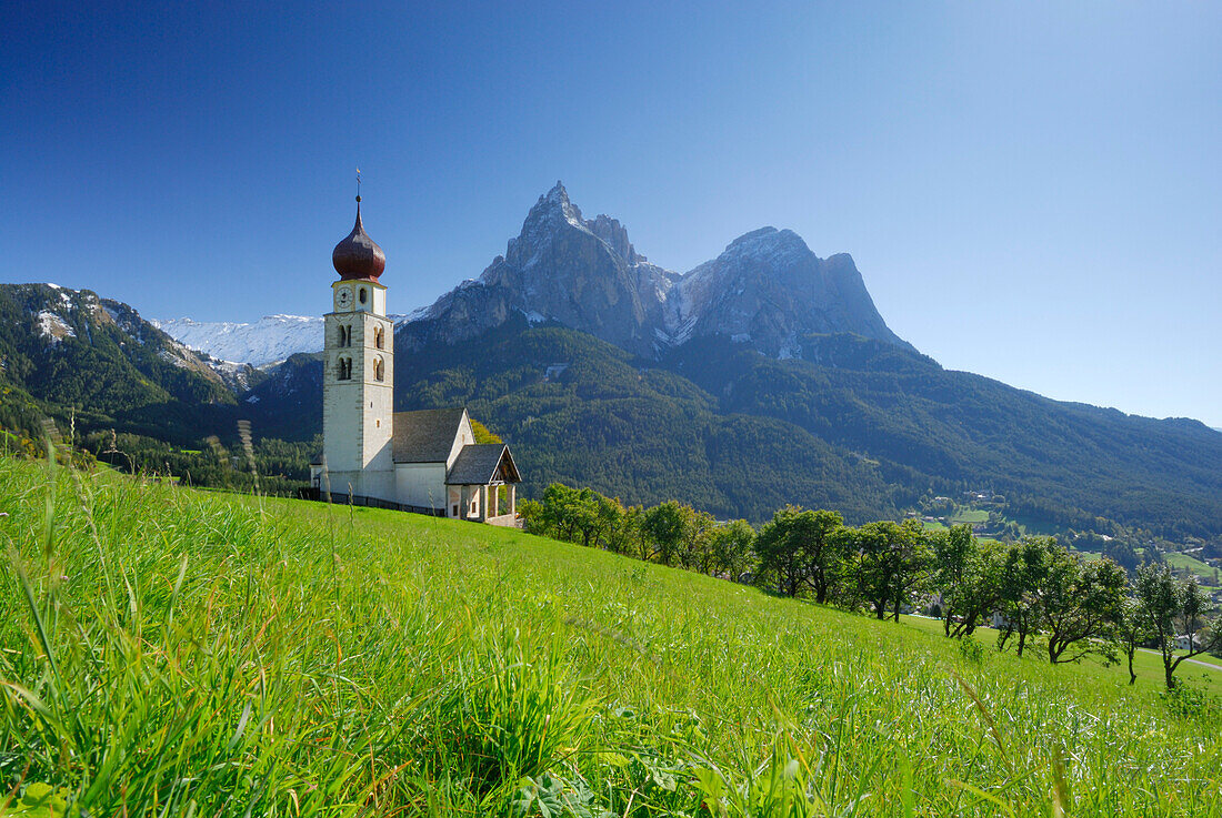 church St. Valentin near Siusi beneath Schlern, Dolomites, South Tyrol, Italy