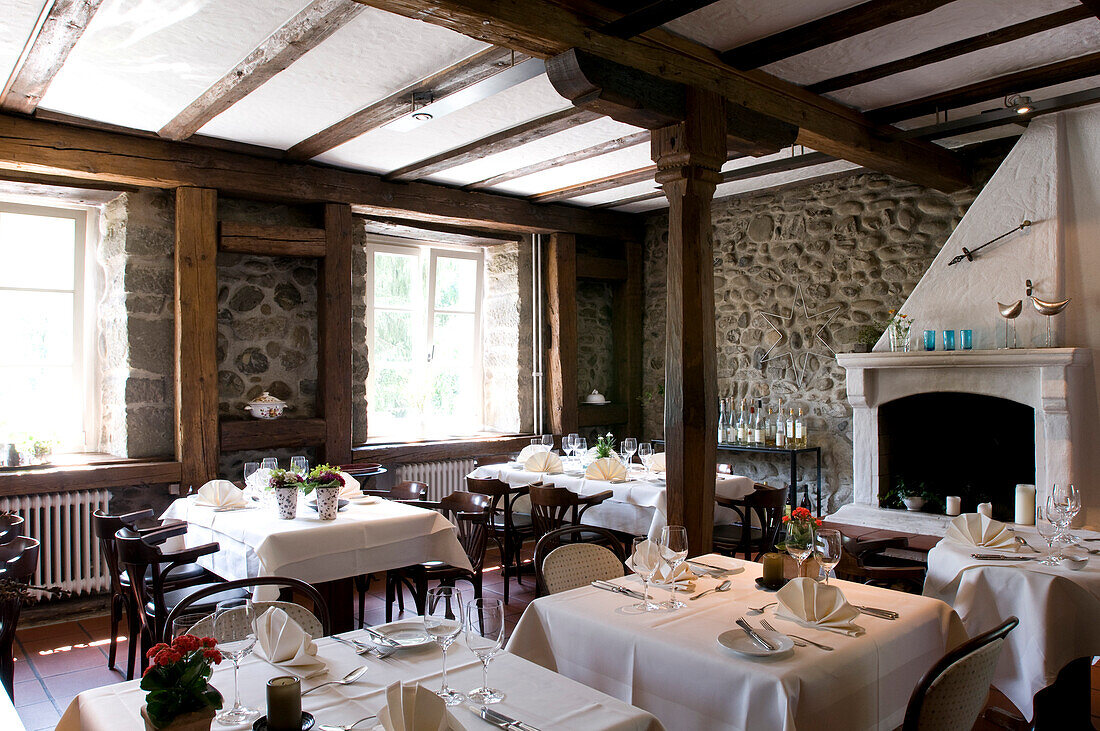 Interior view of the deserted Restaurant Falconera, Öhningen-Schienen, Baden-Württemberg, Lake Constance, Germany