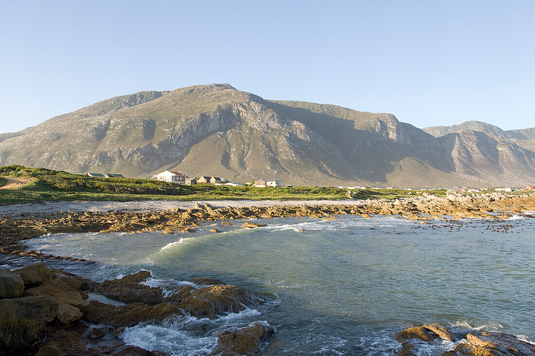 View at the coast at Kleinmond in the sunlight, Western Cape, South Africa, Africa