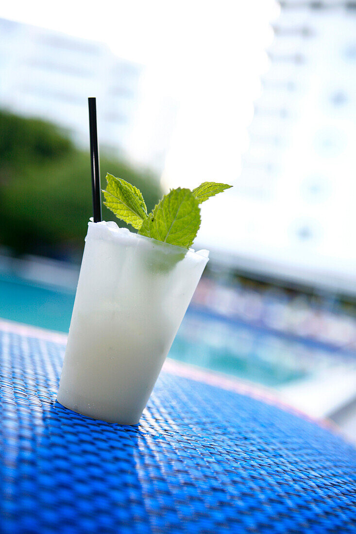 Cocktail with peppermint leaves, Sky Bar at the Shore Club Hotel, South Beach, Miami Beach, Florida, USA
