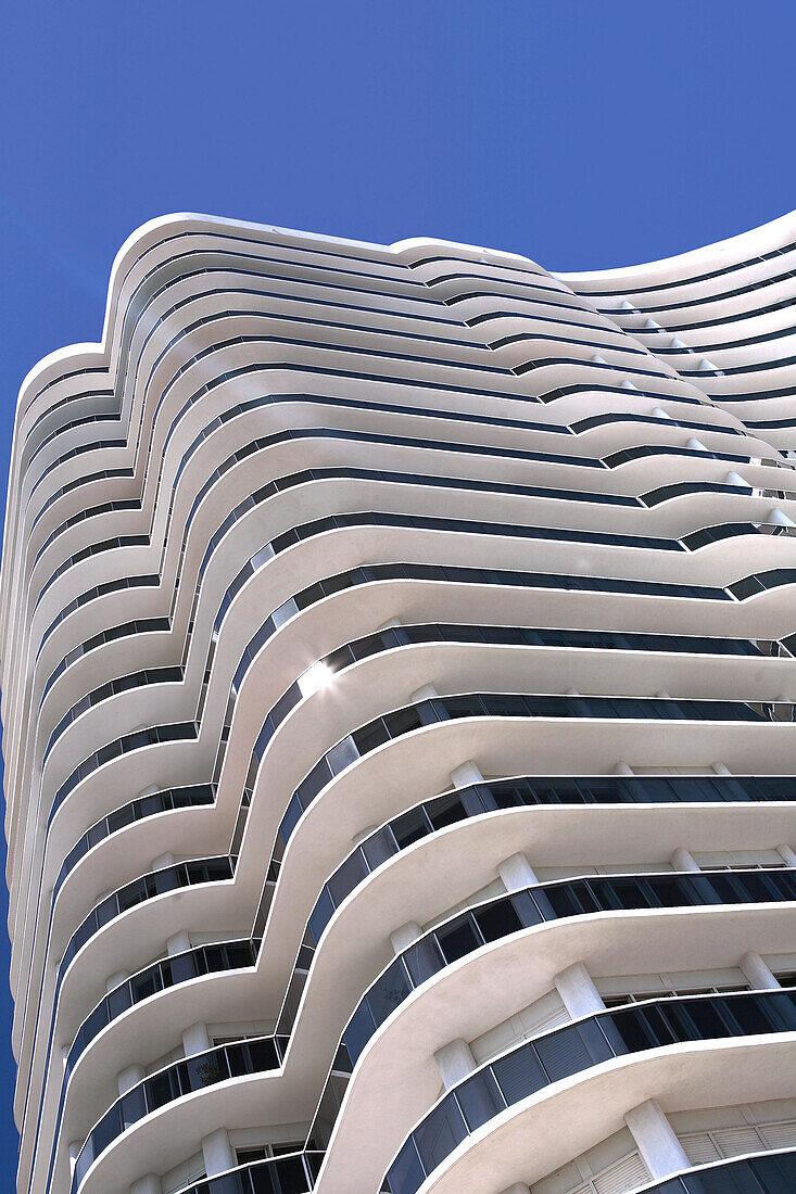 Facade of an apartment building under blue sky, Majestic Towers, Surfside, Miami Beach, Florida, USA