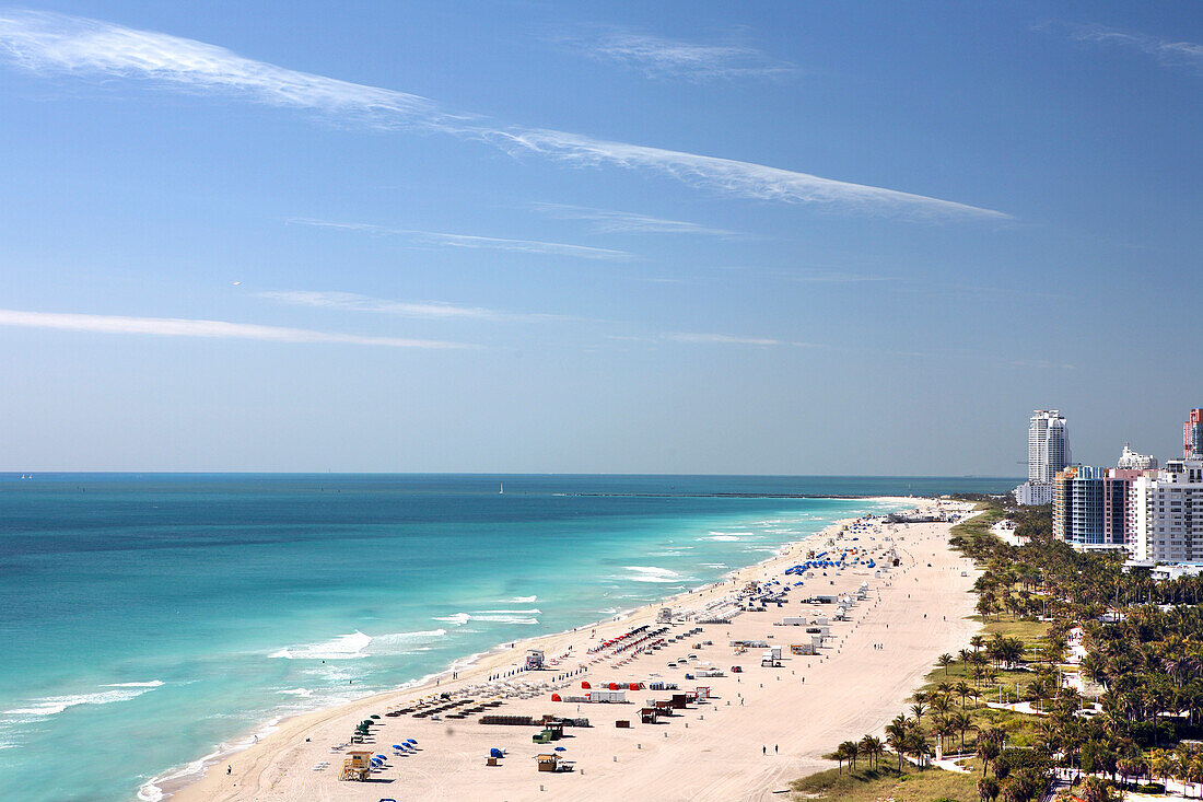 View at the beach in the sunlight, South Beach, Miami Beach, Florida, USA