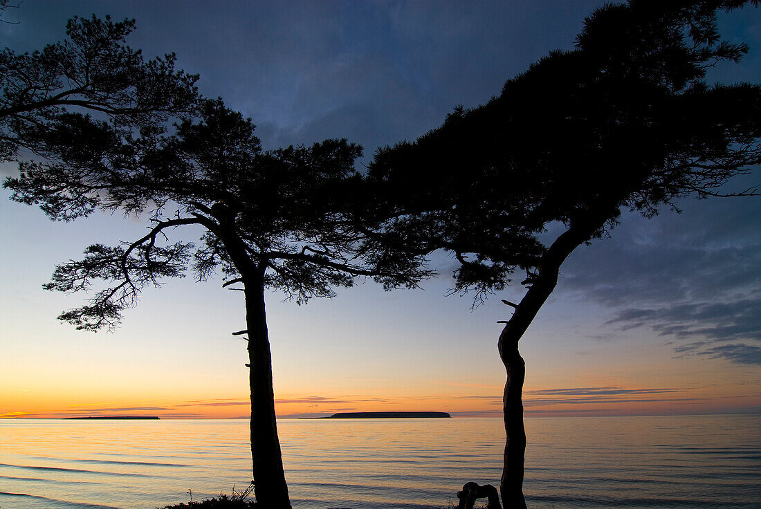 Küstenlandschaft in der Nähe von Djauvik, Inseln Lilla Karlsö, rechts, und Stora Karlsö, links, im Hintergrund, Naturschutzgebiet, Gotland, Schweden, Skandinavien, Europa