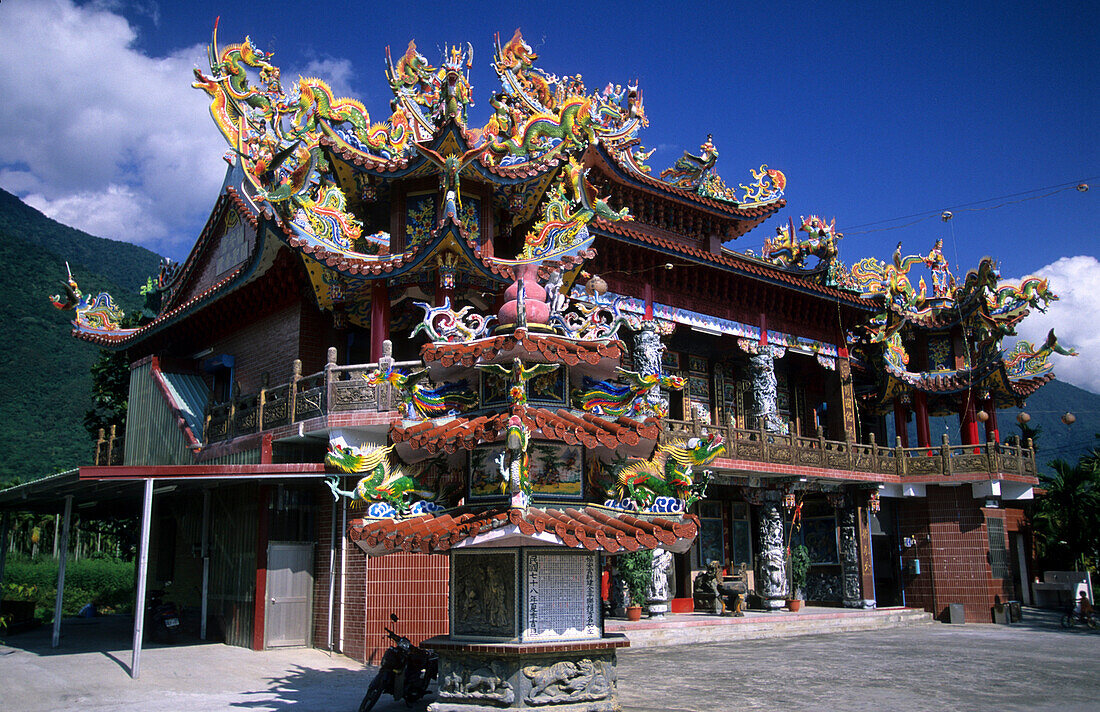 Tao temple with colourful figures at daytime, Taiwan, Asia