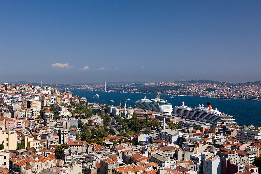 View from Galata Tower to Bosporus and Asien Continent, Istanbul, Turkey