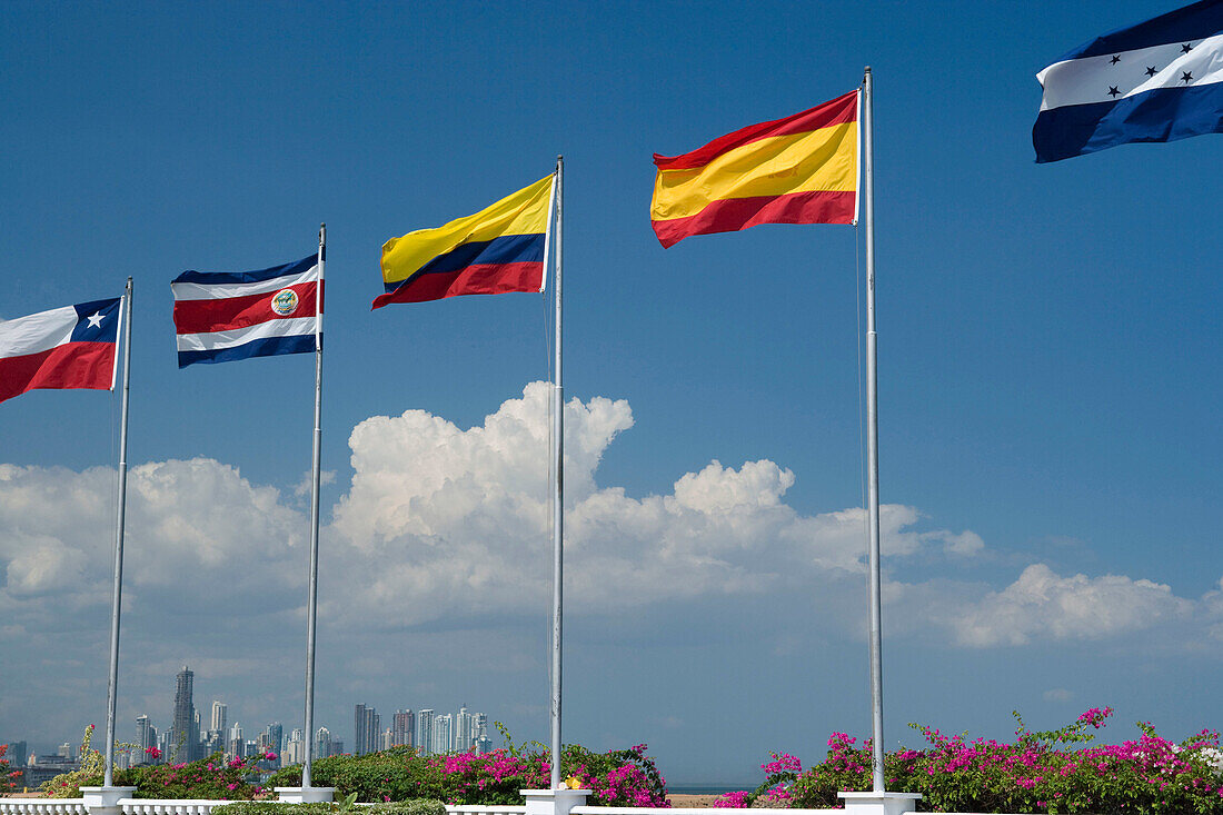 National flags amador causeway Panama city Panama