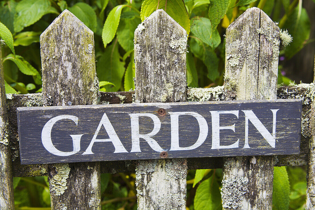 Garden sign on gate, England