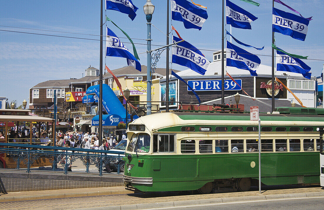 Cable Car in front of Pier 39, San Francisco, California, USA