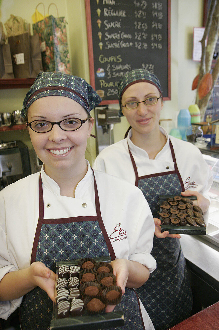 Canada, Quebec City, Rue Saint Jean, Erico Choco Musee, chocolate dessert store, smiling employees, candy