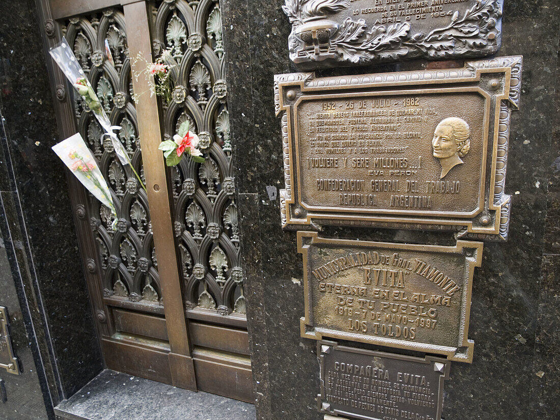 Evita's grave (Evita Peron) in La Recoleta Cemetery in Buenos Aires, Argentina