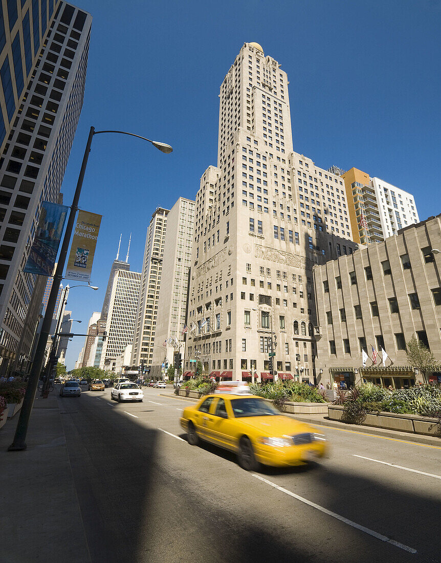 USA Illinois Chicago North Michigan Avenue (The Magnificent Mile shopping street) including Hancock Tower