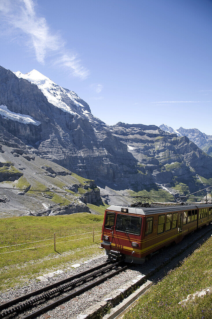 Switzerland. Canton Bern. Berner Oberland. Kleine Scheidegg. Train to Jungfraujoch.