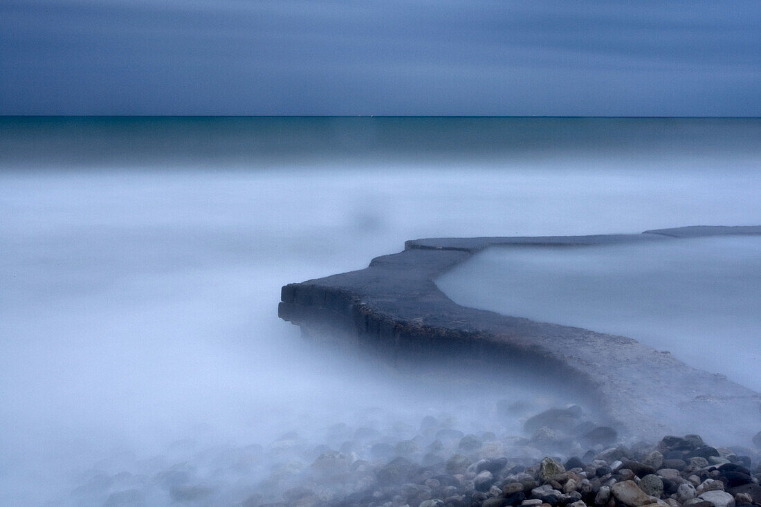 Blue, Blue tone, Coast, Coastal, Coastline, Cold, Coldness, Color, Colour, Dream, Dreams, Dreamy, Exterior, Fog, Horizon, Horizons, Mist, Misty, Mysterious, Mystery, Outdoor, Outdoors, Outside, Rock, Rocks, Sea, Sunrise, Sunrises, Toned, Weather, G96-6479