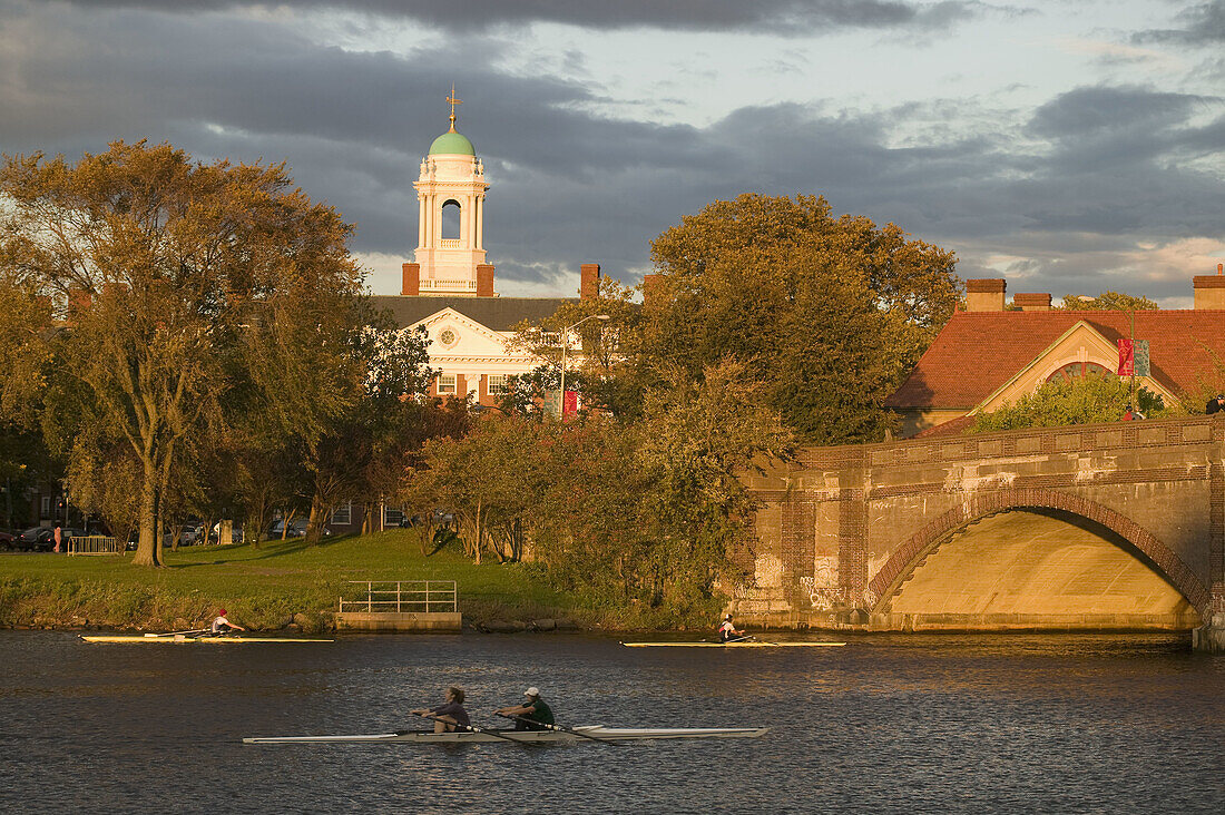 Eliot House, Harvard University, Charles River with rowing, Cambridge, MA, USA