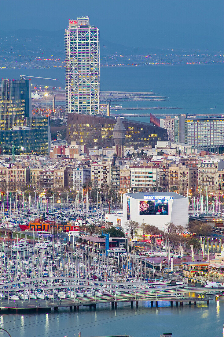 Waterfront of Barcelona at dusk. Barcelona. Catalonia. Spain