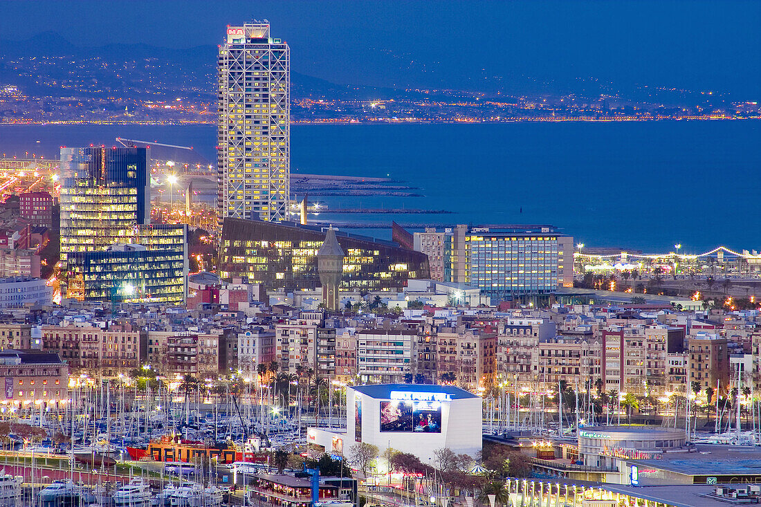 Waterfront of Barcelona at dusk. Barcelona. Catalonia. Spain