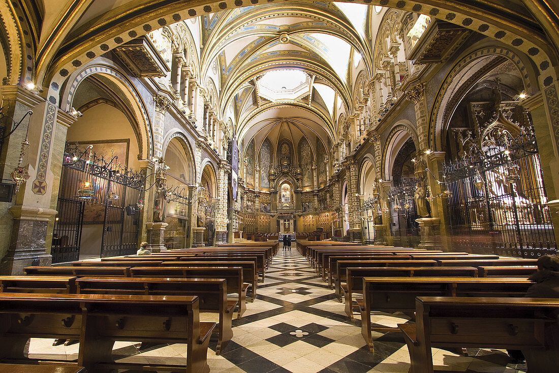 Basilica of Montserrat benedictine abbey. Bages, Barcelona province, Catalonia, Spain