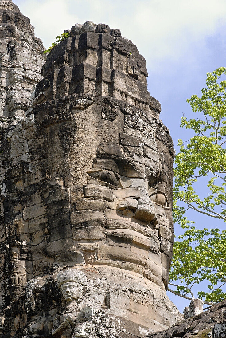 Cambodia, Angkor Thom, late 12th century A.D. Closer view of the Eastern face.