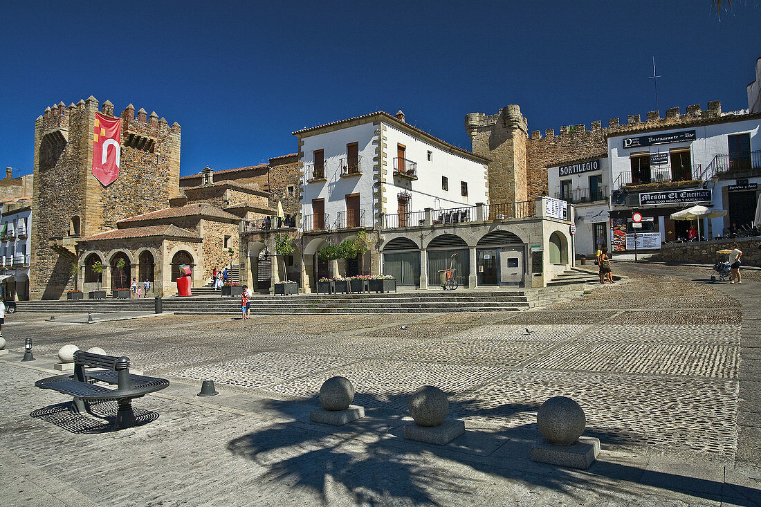Main Square and Tower of Bujaco, Cáceres. Extremadura, Spain