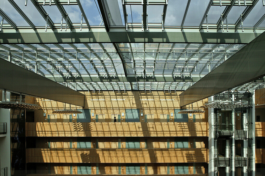 Sunlit atrium, offices of members of parliament, Jakob Kaiser Haus, Berlin, Germany, Europe