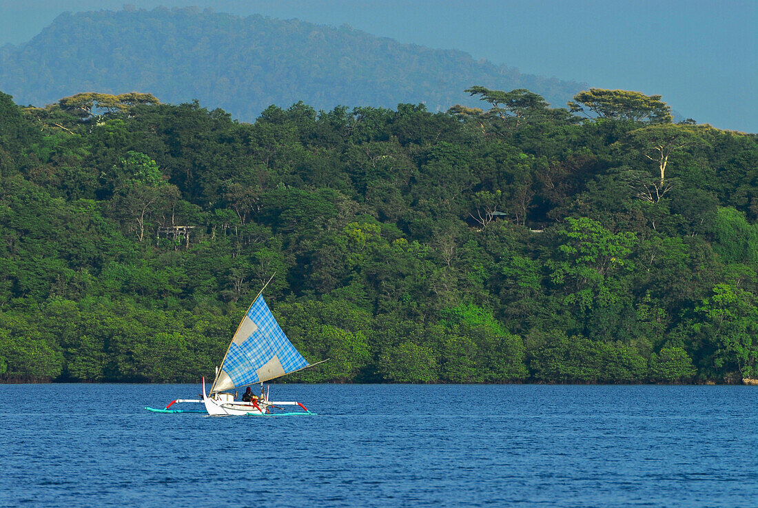 Fischerboot in der Lagune im Bali Barat Nationalpark, Menjangan, Bali, Indonesien, Asien