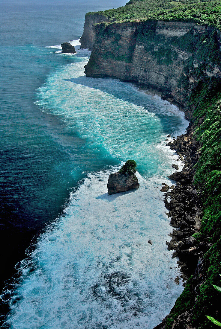 View at a cliff in the surf, Pura Luhur Uluwatu, South Bali, Indonesia, Asia