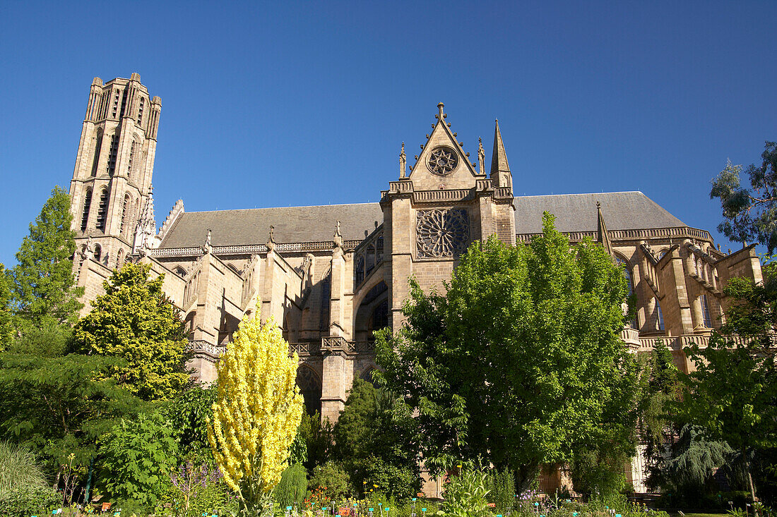 The Cathedral of Limoges, Saint Etienne Cathedral in the morning light, Jardin Botanique de l'Eveché, The Way of St. James, Chemins de Saint-Jacques, Via Lemovicensis, Limoges, Dept. Haute-Vienne, Région Limousin, France, Europe