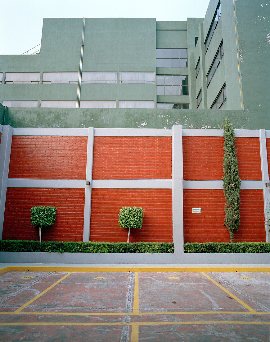 Empty parking lot at the backyard of a hotel, Coyoacan, Mexico City, Mexico, America