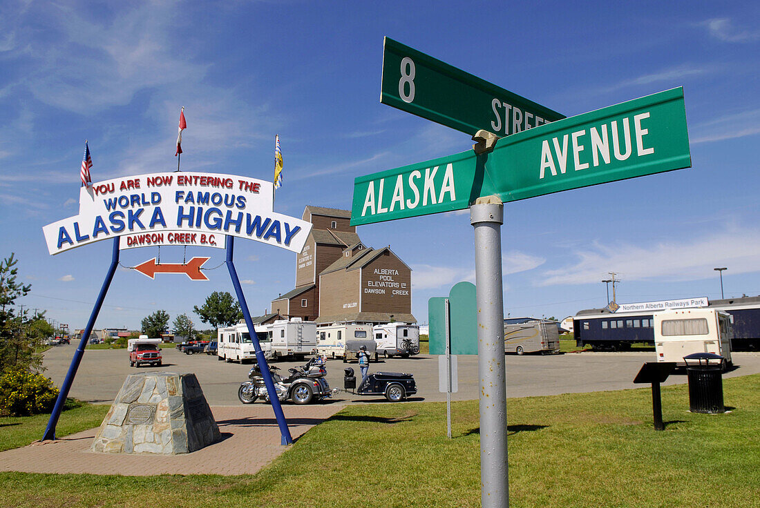 Alaska Avenue Street sign in Dawson Creek British Columbia B.C. Canada Beginning of the Alaska Highway Al_Can ALCAN Mile Zero City