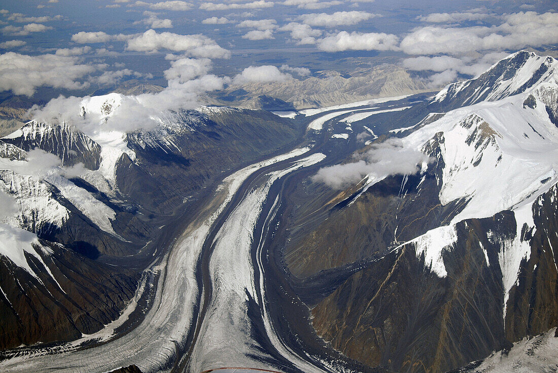 Aerial Views of Mt McKinley Denali National Park Alaska AK U S United States snow covered mountains glaciers icefields