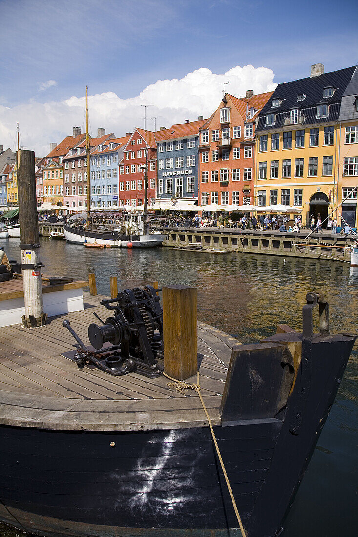 Ancient houses and boats at Nyhavn ('New Harbor'). Copenhagen. Denmark