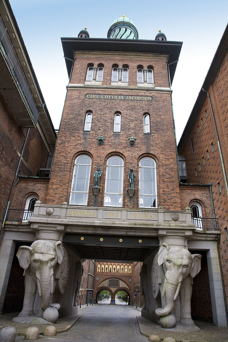 The Elephant Tower on the Carlsberg Brewery.  It's known for its gate with four life size elephants.  Copenhaguen. Denmark.