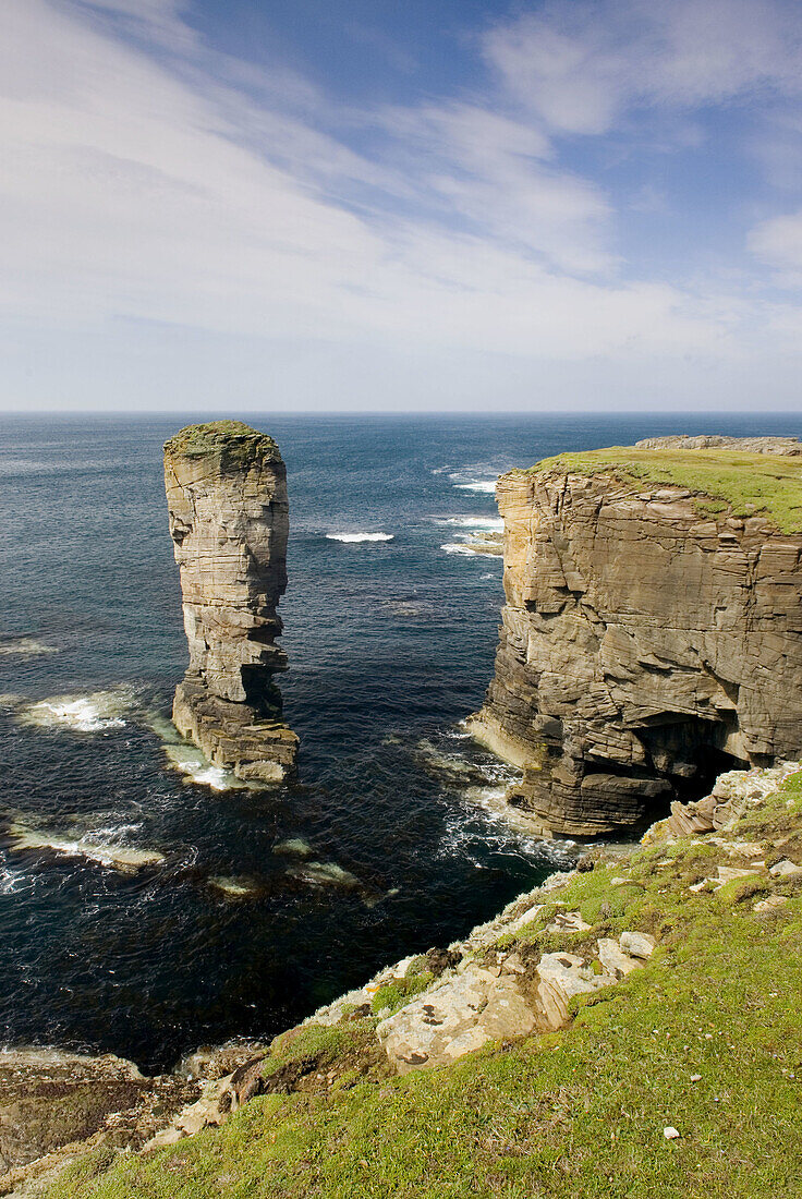 Yesnaby Castle a sea stack on the Coast of Mainland Orkney islands Scotland