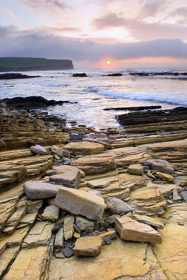 Sunset on Brough Head North Coast of Orkney Islands Mainland Scotland