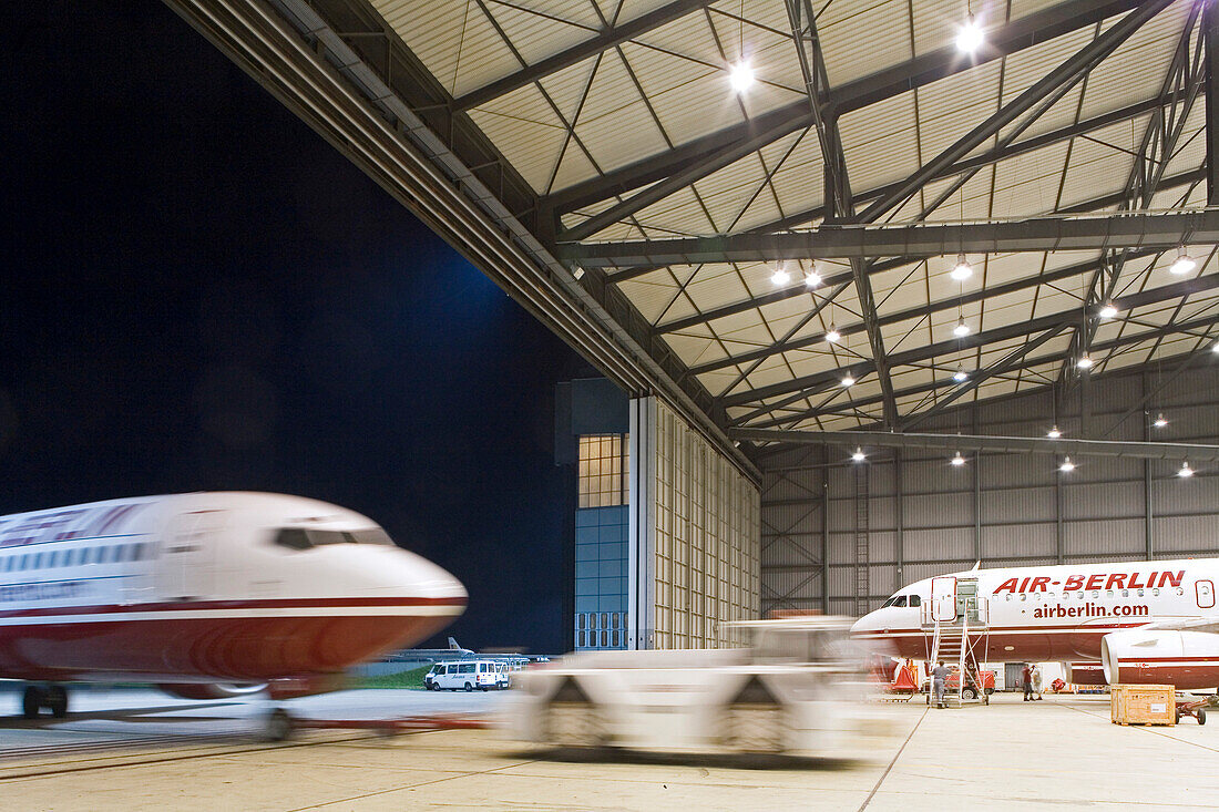 Hangar at Tegel Airport at night, Berlin