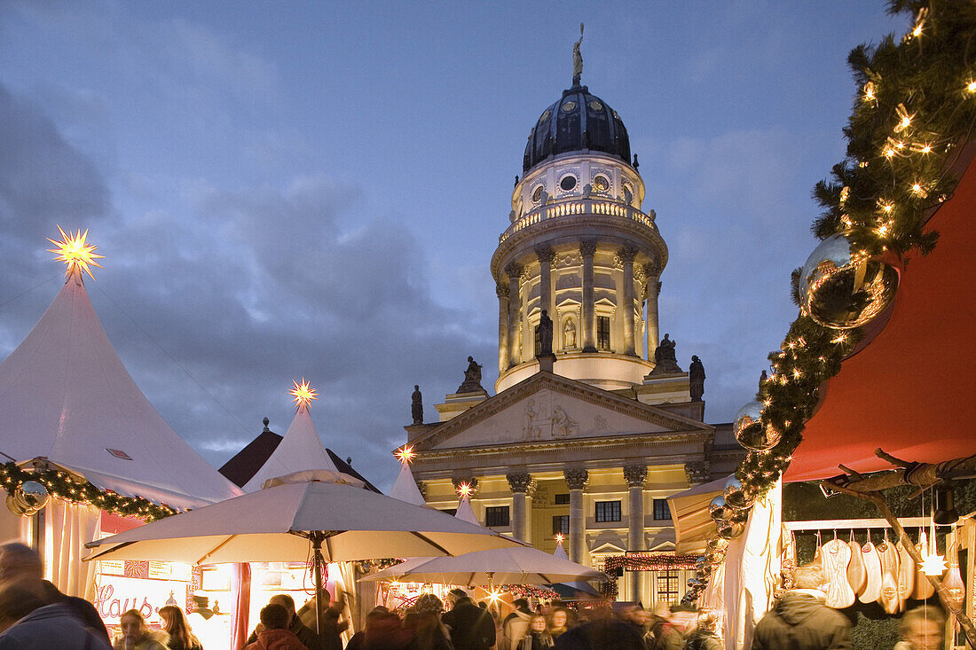 Christmas market, Gendarmenmarkt with French Cathedral, Berlin, Germany